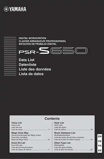 yamaha雅马哈PSR-S650 Data List